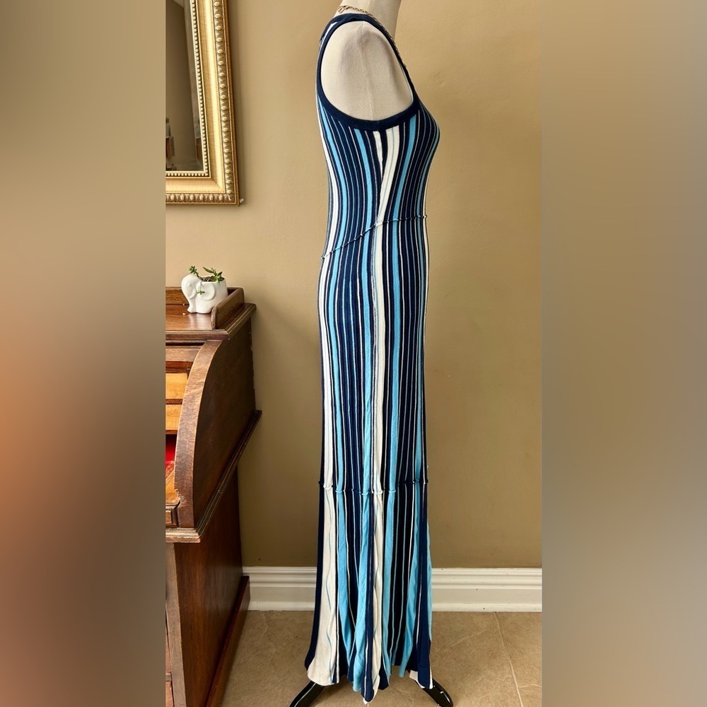 Anthropologie Maeve Lisanne Knit Maxi Dress Blue White Vertical Stripe Size S - Picture 10 of 14